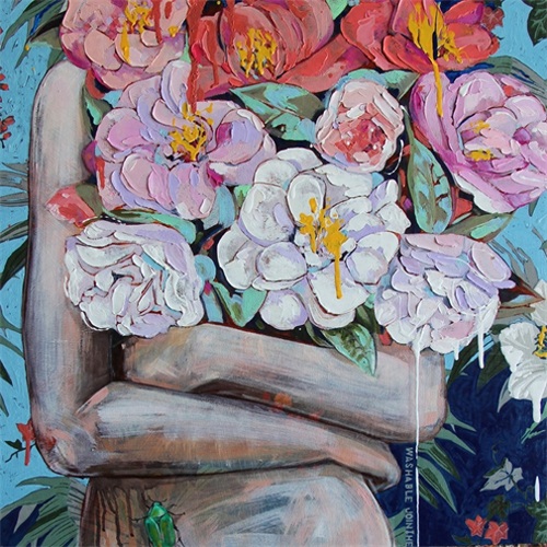 拥抱鲜花的女子，澳大利亚艺术家杰西卡·沃茨
