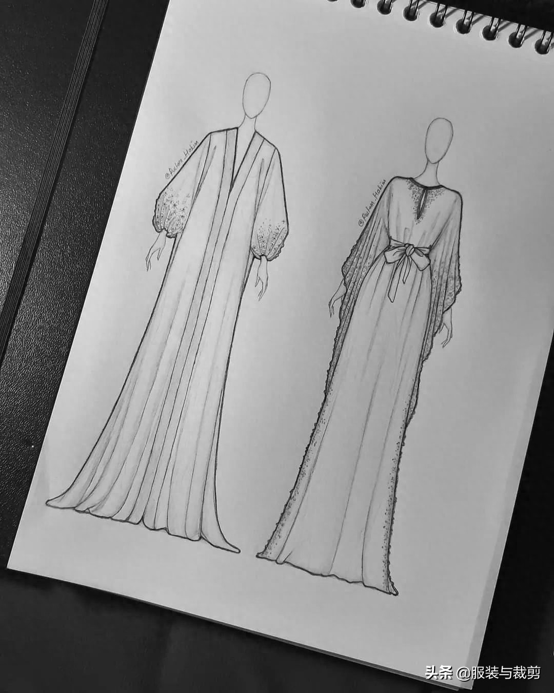 12款时尚晚礼服服装设计线稿手绘图