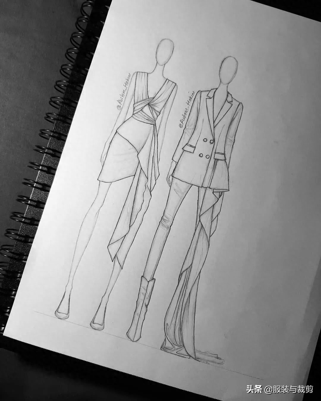 12款时尚晚礼服服装设计线稿手绘图