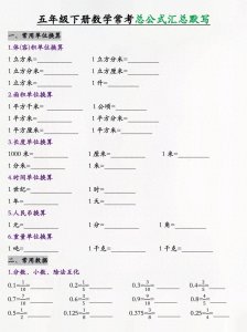 ​五年级下册数学常考总公式汇总默写