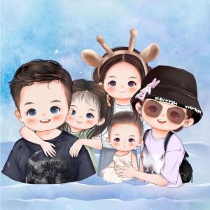 ​2020年最新手绘头像一家五口，一家五口全家福卡通微信头像。
