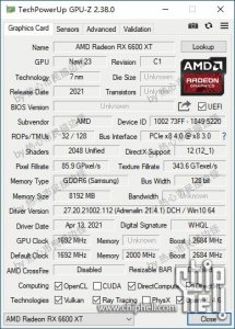 ​GPU-Z截图曝光AMD Radeon RX 6600与6600 XT显卡规格